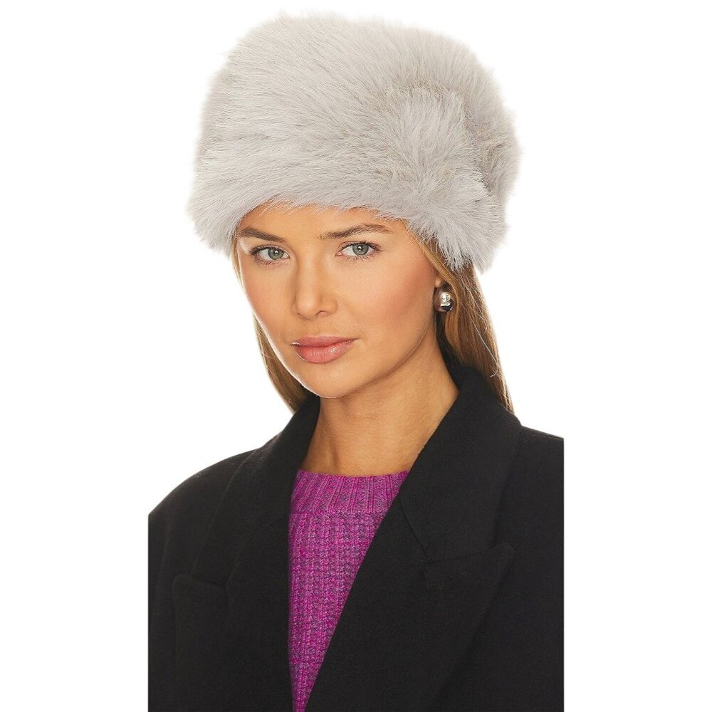 Adrienne Landau The Pill Box Hat in Light Grey One Size New Womens Faux Fur